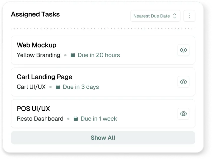 List of assigned tasks with due dates