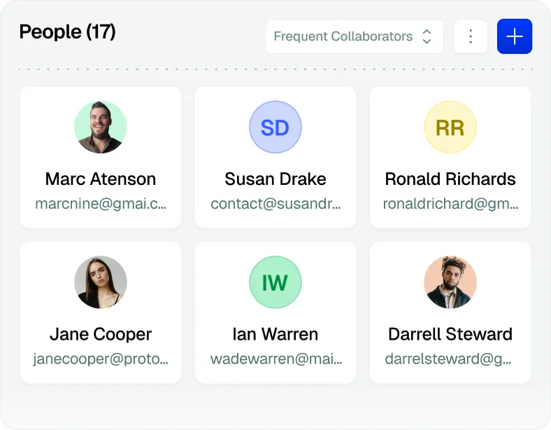 Team members with their e-mail addresses