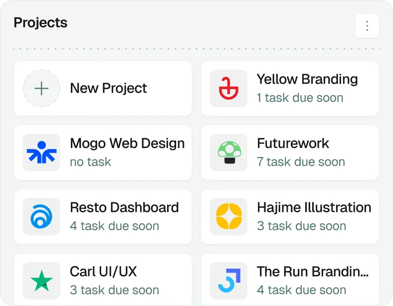Project list with the number of tasks due soon